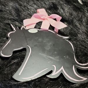 Hobby Lobby Black Unicorn Chalkboard with Pink Ribbon.